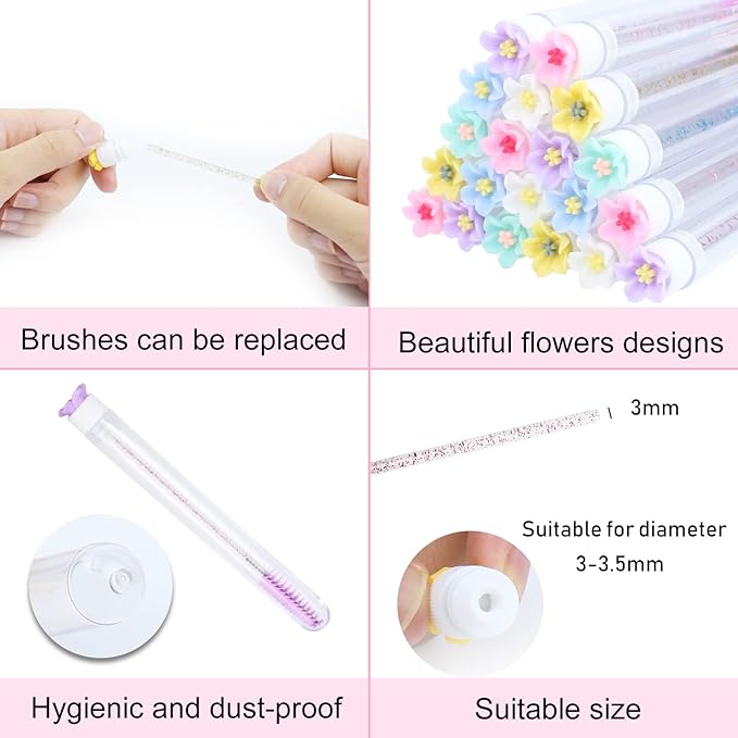 20 Pcs Mascara Wands Tube Set Reusable LashBrush Rose Flower Tube Eyelash Brush Tubes SpooliesLash Extension Brushes Applicators Makeup Tools (5-petal-MIX)
