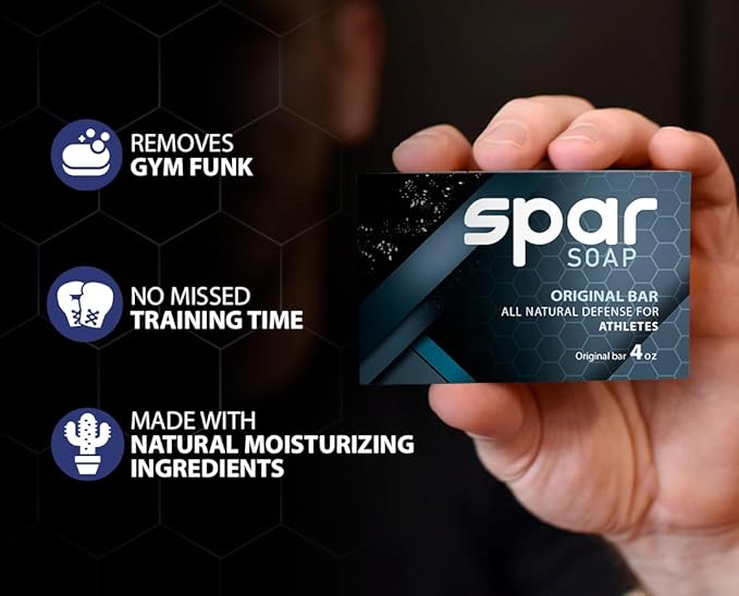 Spar Soap Original Bar (4 Ounce), Activated Charcoal Tea Tree, Antifungal Properties, For BJJ, MMA, Wrestlers, Grapplers, Men/Women, USA Made Body Soap, For Body Odor, With Lemongrass and Peppermint