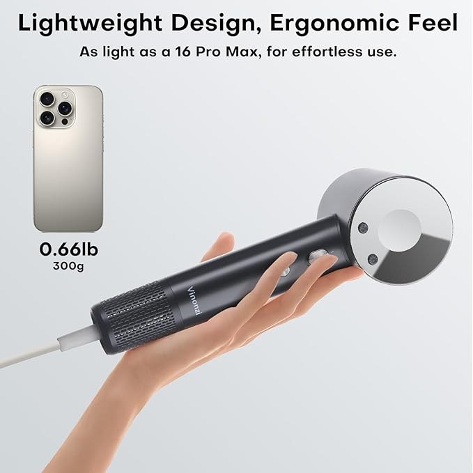 High-Speed Ionic Hair Dryer with Magnetic Diffuser & Concentrator, 110,000RPM Brushless Motor for 5X Faster Drying, Professional Lightweight Quiet Blow Dryer for Frizz-Free, No Heat Damage Styling
