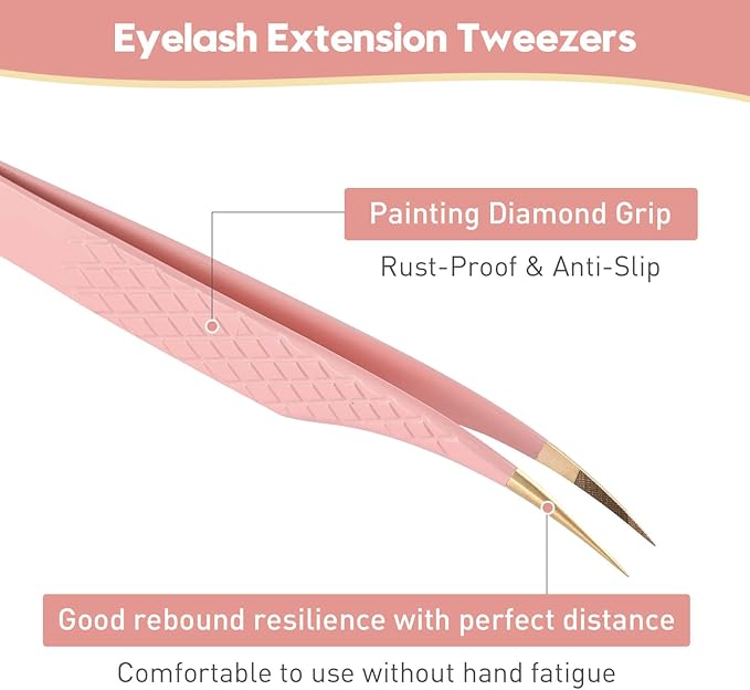 Ms.Queen Lash Tweezers for Eyelash Extensions,Precision 3Pcs Fiber Tip Grip 90 Degree L-Shaped Boot Volume Dolphin Isolation Eyelash Tweezers Set
