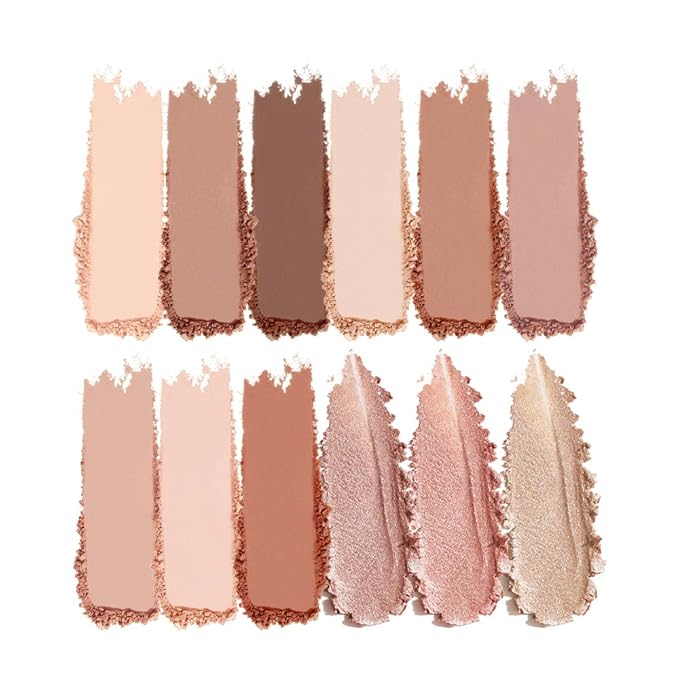 12 Colors Velvety Smooth Eyeshadow Palette, Warm Neutral Nude Matte & Shimmer Eye Shadow Shades, Highly Pigmented Blendable Waterproof Long-Lasting Daily Eye Makeup Palette for Women, 01#
