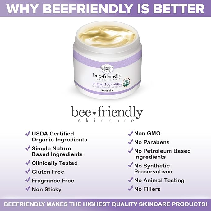 Organic Corrective Cream, USDA Certified Face Moisturizer Rich Anti Aging Facial Night Cream For Sensitive Skin Aids With Fine Lines, Wrinkles, Crows Feet, Eyes, Face, Neck 2 oz