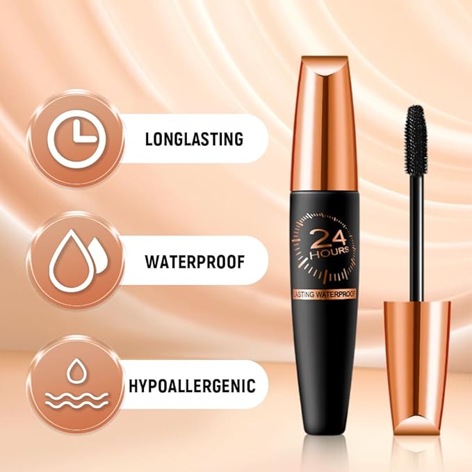 Waterproof Silk Fibre Thick Lengthening Mascara, 4D Silk Fiber Lash Mascara for Older Women, Long Lasting Smudge-Proof Curling Black Eyelashes Mascaras Volume and Length Natural All Day Full (Black*3)