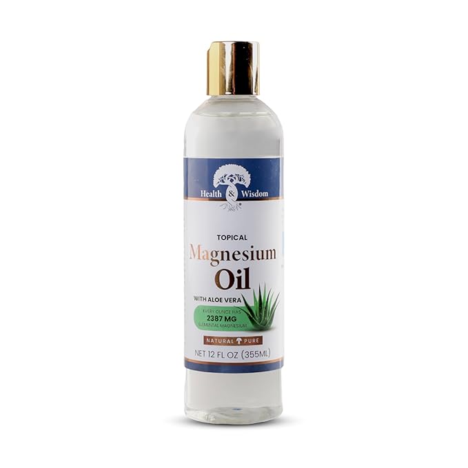 Health & Wisdom Pure Magnesium Oil with Aloe Vera - Topical Muscle & Joint Relief- Natural and Pure Skin Moisturizer - Enhanced Absorption - 12 fl oz
