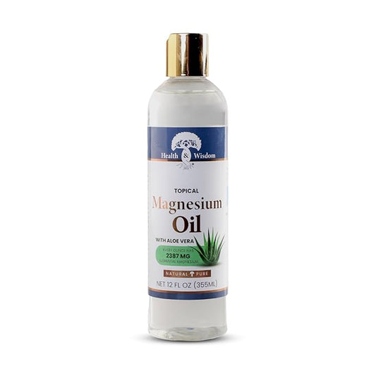 Health & Wisdom Pure Magnesium Oil with Aloe Vera - Topical Muscle & Joint Relief- Natural and Pure Skin Moisturizer - Enhanced Absorption - 12 fl oz
