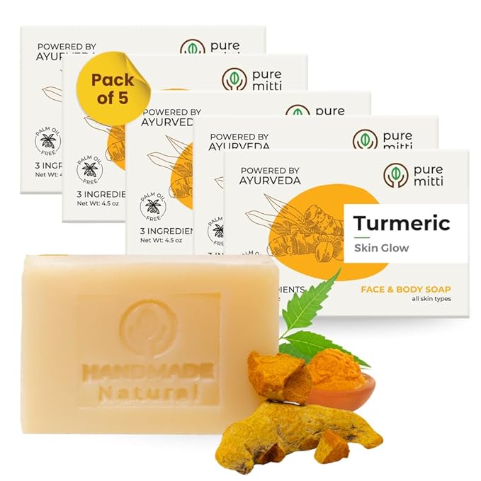 Turmeric Face, Body Bar Soap 4.5 oz, 5 Pack | Herbal Cleansing Bar with Coconut Oil, Castor Oil | Gentle Bath Soaps for Face Wash, Body Wash | Turmeric Soap for Daily Use, All Skin Types