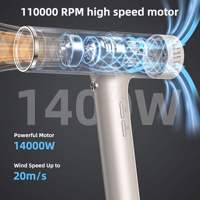 High-Speed Hair Styler and Drying Brush - 110000 RPM Hot Air Brush with Diffuser, Concentrator Attachment, and Oval Curling Wand (silver)