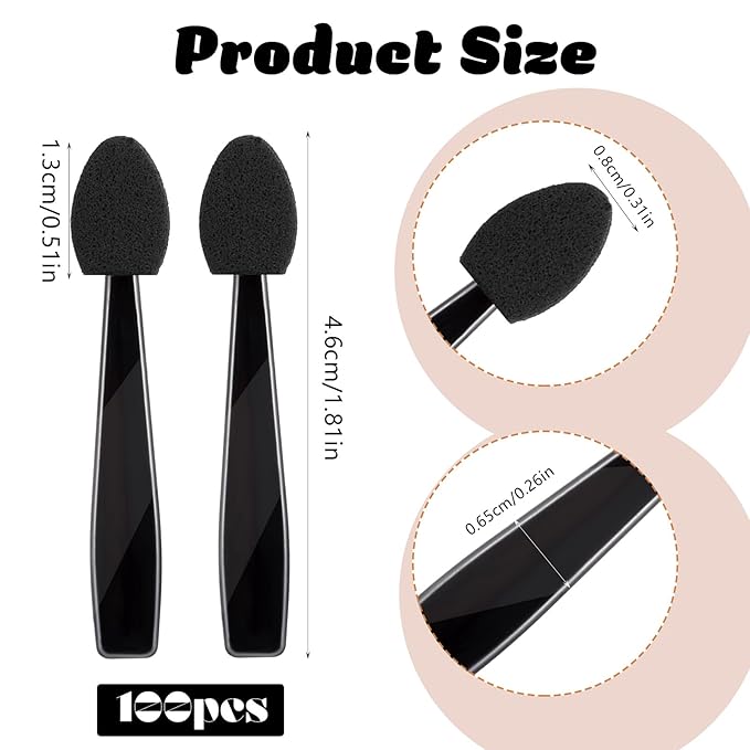 100 Pcs Eyeshadow Applicators, Disposable Eye Shadow Applicators, Mini Dual-Sided Sponge Tip Eye Shadow Brushes Portable Travel Makeup Brushes, Multipurpose Blending Sticks for Eyeshadow
