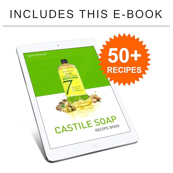 Seven Minerals Pure Castile Soap, Mandarin Basil - No Palm Oil, GMO-Free - Gentle Liquid Soap For Sensitive Skin & Baby Wash - All Natural Vegan Formula with Organic Carrier Oils (33.8 fl oz)
