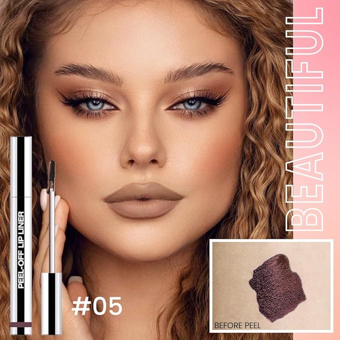 Dark Brown Liquid Matte Lip Liner Stain Peel Off with Tweezer, Long Lasting, Waterproof Matte Lipstick Lip Gloss Tattoo for Women, Transfer-prof Lip Tint Makeup for All Skin Types 05#