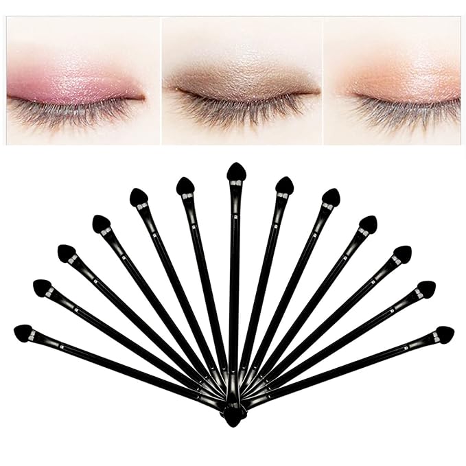 Professional Double Head Eyeshadow Brushes Cosmetic Tool - TygoMall 30 Pcs Disposable Dual Sides Eyeshadow Sponge Brushes Makeup Applicator, with 12 cm Long Handle, Black