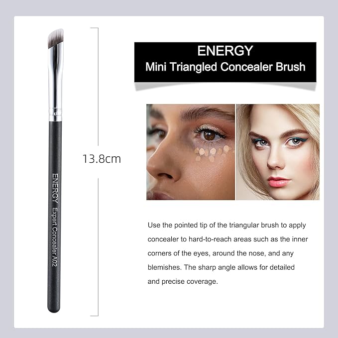 ENERGY Angled Concealer Brush Under Eye Premium Makeup Brush for Concealer Foundation Eyeshadow Nose Contours with Liquid Cream Powder Blending Contouring Vegan Eye Brush A02