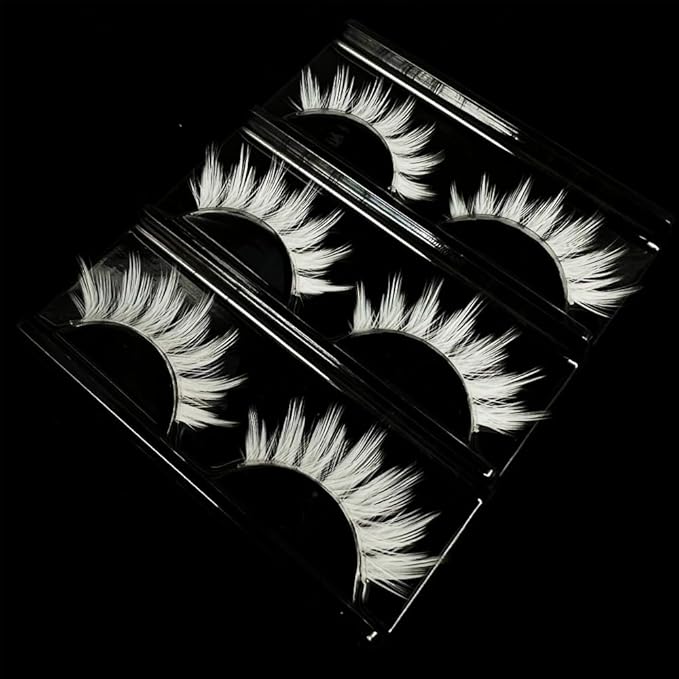 White Lashes MUQIU37 White False Eyelashes Cosplay Eye Lashes Halloween Easter Colorful Eye lashes Extension Makeup Tools Natural Looking Masquerade Party White Eyelashes (MQ12-14mm)