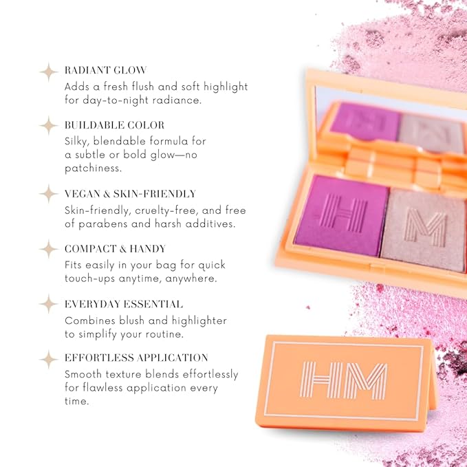 Blush + Brighten Highlighter Duo, Mini Lightweight Blendable Shimmer Blush, High Pigmented Makeup Powder Palettes, Cruelty Free - #Blessed