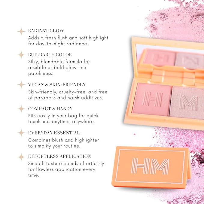 Blush + Brighten Highlighter Duo, Mini Lightweight Blendable Shimmer Blush, High Pigmented Makeup Powder Palettes, Cruelty Free - Just Keep Winning