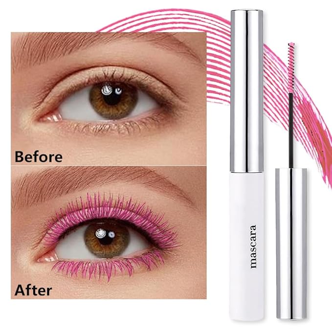 BINGBRUSH Colored Mascara for Eyelashes, Voluminous Colorful Mascara, Pink Purple Blue Green Red-Lengthening, Defining, Curling, Multiplying Formula (#05-Pink, 1 Count (Pack of 1))