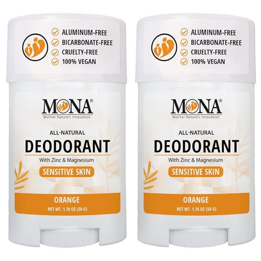 MONA BRANDS All Natural Deodorant For Women & Men | For Sensitive Skin | No Aluminum or Baking Soda | (2-Pack ORANGE 1.76 Oz each)