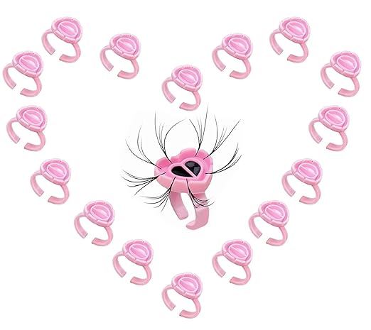 Fenshine 100 PCS Lash Glue Holder Glue Ring Cups Lash Extension Volume Lashes Quick Blossom Cups for Eyelash Extension Supply, 2 Methods of Use (Pink)