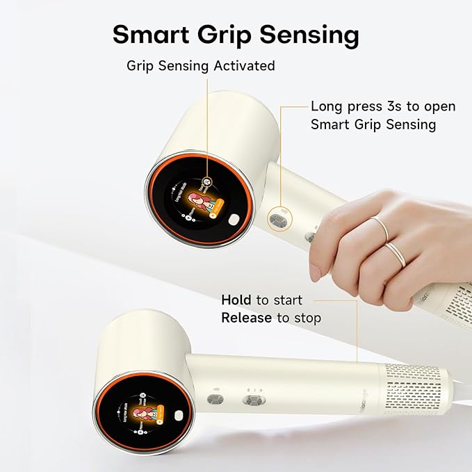 Intelligent Hair Dryer with 1 Billion Plasma | High-Speed Professional Blow dryers Smart LCD Display & Grip Sensor Function | 5 Blowing Mode for Adults and Children Removing Frizz Hair Health