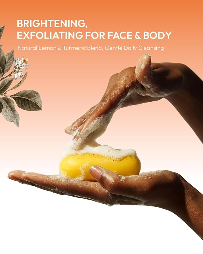 Lemon Turmeric Kojic Acid Soap – Exfoliating Soap with Almond Particles for Dark Spots, Vitamin C and Extra Shea Butter, Gentle Brightening & Moisturizing for Face and Body – 105g x 2 Bars