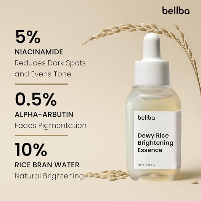 Dewy Rice Essence Korean Serum for Face - K-beauty Skincare Rice Serum - Get Even Tone and Glass Skin - Hydrating, Lightweight, Non-Comedogenic (1 fl.oz)