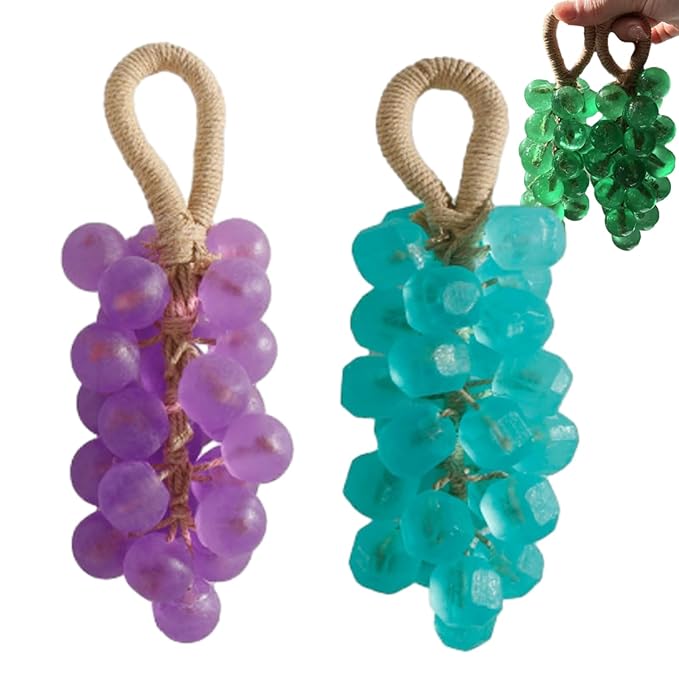 Personalized Original Handmade Crystal Grape Soap, Grape Soap DIY Kit on a Rope, Realistic Grapes Bunch Soaps Fragrance Cleaning for Bath & Gifts (1, Purple+Blue)