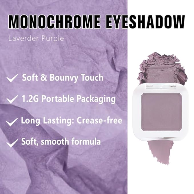 evpct Mauve Purple Matte Single Eye Shadow Palette Makeup for Older Women, Plum Lavender Purple Natural Cream Eyeshadow Palette for Green Eyes, High Pigment Mini Monochrome Eyeshadow