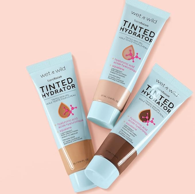 wet n wild Bare Focus Tinted Hydrator Tinted Skin Veil, Lightweight Buildable Coverage with Hyaluronic Acid & Vegan Squalane, Semi-Matte Finish, Cruelty-Free - Medium Deep