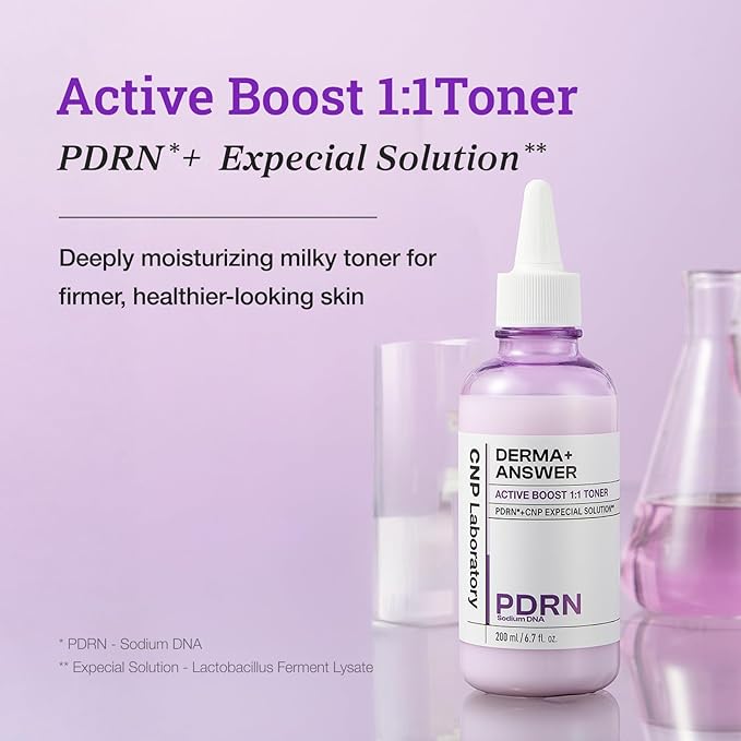 CNP PDRN Active Boost Milky Toner, Salmon DNA Toner with Niacinamide + Rice Water, for Glass Skin, Korean Skincare, 6.7 fl.oz