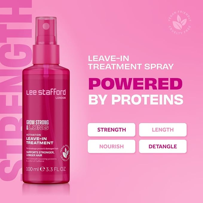 Lee Stafford Hair Growth Leave In Treatment Spray | Grow Strong & Long Collection - Best Conditioner Mist for Dry, Damaged, Frizzy Hair, Detangler, Men & Women, 3.3 Fl Oz