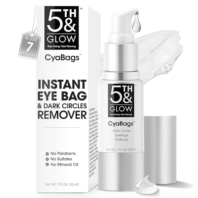 5th & Glow Cyabags - Instant Under Eye Bag Remover Serum For Dark Circles & Puffy Eyes Reduction - Hyaluronic Acid & Vitamin C Cream for Fine Lines, Wrinkles & Crowsfeet, 1 oz