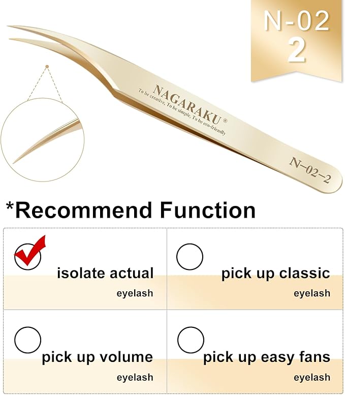 NAGARAKU Eyelash Extension Tweezers Gold Straight Isolation Professional Isolator Stainless Steel Precision (N-02-2)