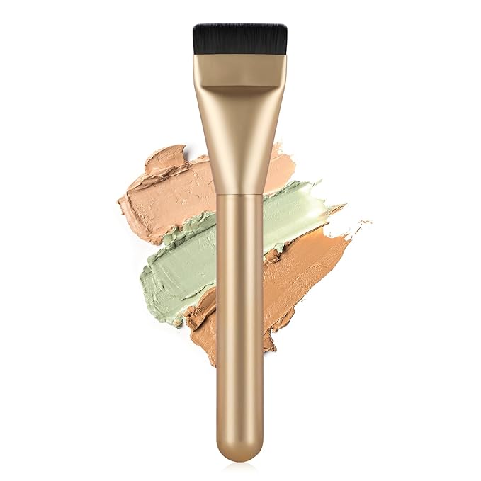 Flat Foundation Brush for Liquid Makeup,14CM Premium Fast Flawless Flat Top Kabuki Makeup Brushes Face Cosmetics Concealer Brush for Liquid, Blending, Powder, Cream, Powder, Blush, Buffing Gold
