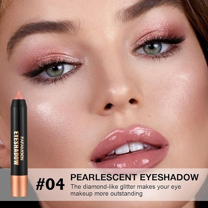 Monochrome Cream Shimmer Glitter Eyeshadow Pencil Stick for Women, Shimmer Pink Eye Shadow Eyeliner Pencil Sticks Makeup, sombras para ojos, Waterproof, Vegan & Cruelty-Free, 04#