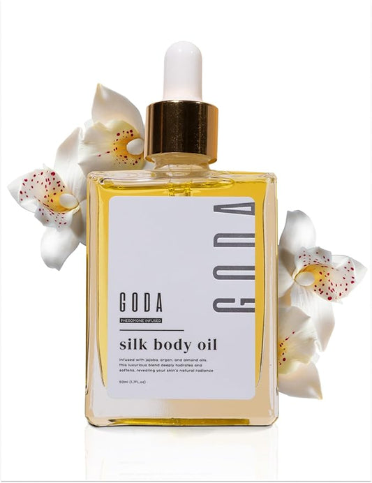 GODA Silk Body Oil Women - Firming Anti Aging Moisturizing Formula, Crepey Skin Hydrating After Shower, Scented Organic Blend Premium Skincare