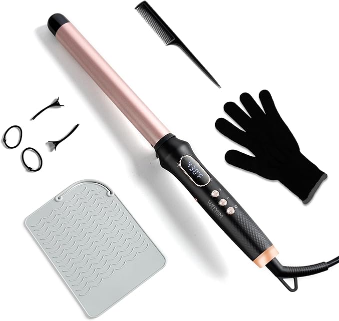 1 Inch Curling Wand,Ceramic Tourmaline Curling Iron Wand Professional for Beach Wave,Hair Curler Wand with No Clamp for Quick Styling,12 Adjustment Temperature,60 Minutes Auto Shut Off (1 INCH)