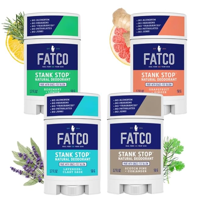 FATCO Stank Stop All Natural Deodorant with Tallow and Organic Coconut Oil – Grapefruit + Ginger (1.7 oz)
