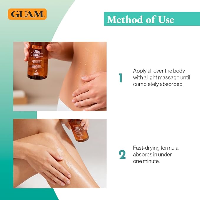 GUAM Dren Anti-Cellulite Massage Oil – Lymphatic Drainage & Water Retention Relief – Essential Oils for Skin Firming & Toning (200 ML)