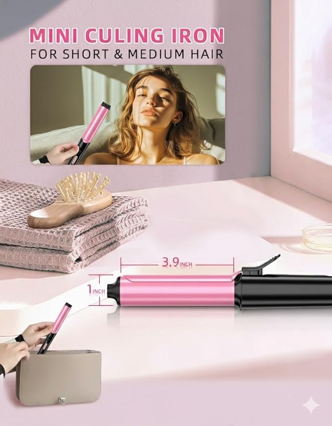 DORISILK Mini Curling Wand Travel Size，Dual Voltage Curling Iron for European and International Voltage,1 Inchl Barrel Curling Iron for Short Hair,