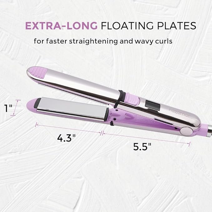 2-in-1 Titanium Ionic Flat Iron,Professional Hair Straightener & Curler, Fast Heating, Dual Voltage, Purple, for All Hair Types