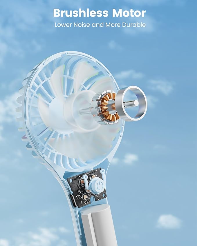Portable Mini Fan - Powerful Personal Handheld Fan with 3 Speeds, Cute and Small, USB Rechargeable for Travel/Lash/Makeup/Outdoor/Home,Sky Blue
