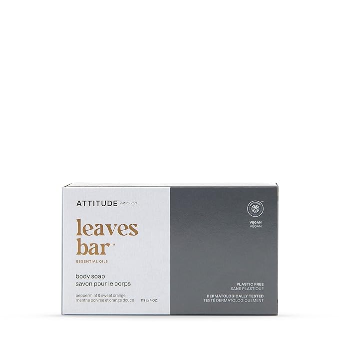 ATTITUDE Body Soap Bar, Natural Origin, Protects and Softens Dry Skin, Coconut & Olive Oils, For Men and Women, EWG Verified & Vegan, Peppermint & Sweet Orange, 4 Oz