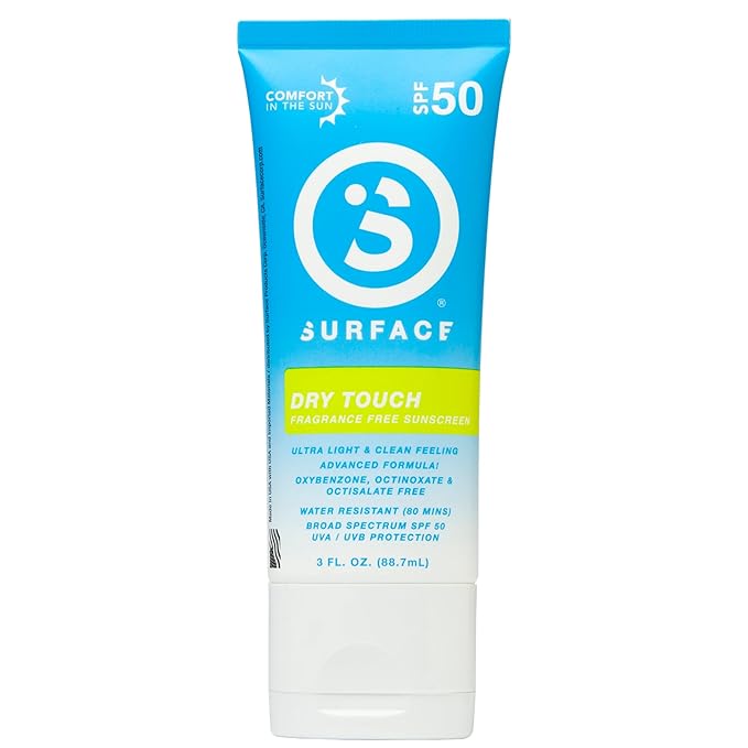 Surface Sunscreen Lotion SPF 50 for Face and Body, Natural Formula, Lightweight and Reef Friendly, Broad Spectrum UVA UVB Protection, Water Resistant Sun Care for Outdoor Use, Fragrance Free, 3oz