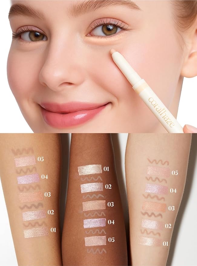 CORALHAZE Idol AEGYO-SAL Maker 02 Sparkling Pink, 2-in-1 Under-Eye Highlighter and Contour Liner for Bright, Voluminous Eyes, Long-Lasting, Smudge-Proof Shimmer Stick with Natural Glow, Korean Beauty