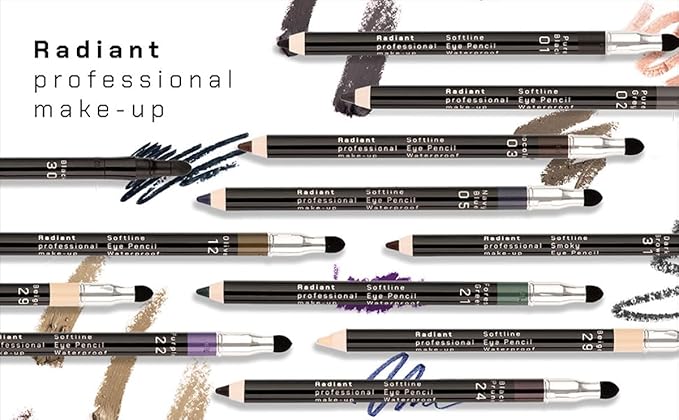 Radiant Professional Black Waterproof Eyeliner Pencil - Eyeliner Waterproof Smudge Proof for Woman - Long Lasting Under Eye Pencil for Smoky Eye - Soft Waterline Eye liner with Smudger Tool -Black(01)