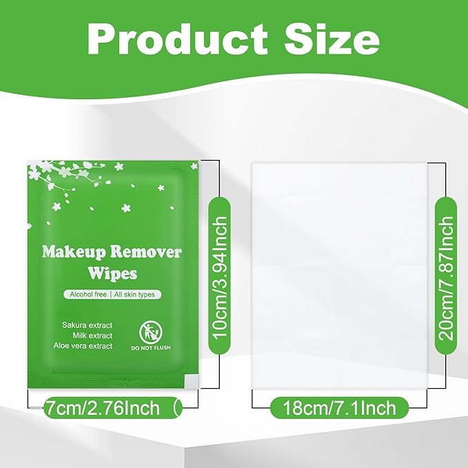 100 PCS Makeup Remover Wipes, Individually Wrapped Wet Wipes for Makeups Remover, Travel Size Facial Cleansing Wipe Bulk, Makeup Wipe for Travel Wedding Hotel