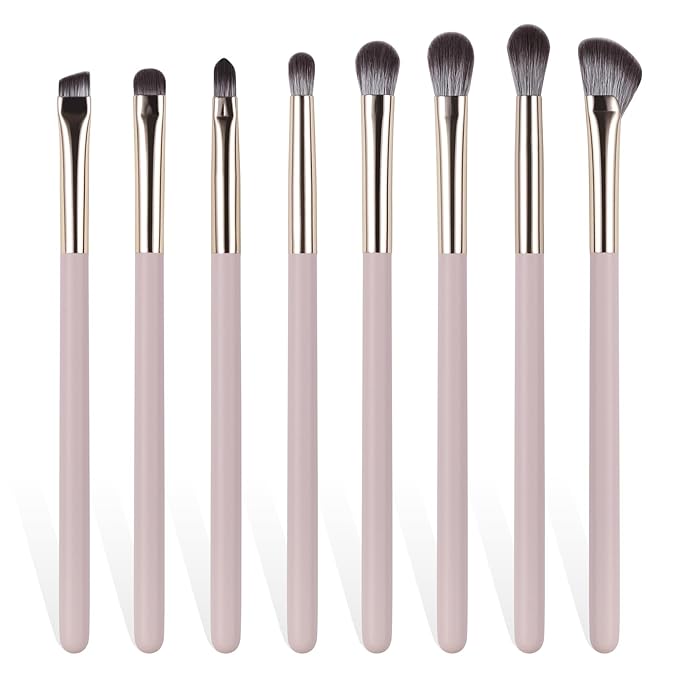 8Pcs Eye Makeup Brush Set, Professional Eyeshadow Makeup Brushes Under Eye with Synthetic Nose Contour Brush Angled Eyebrow Brushes for Liquid, Powder Blending Contouring Concealer Brows Eye shadows