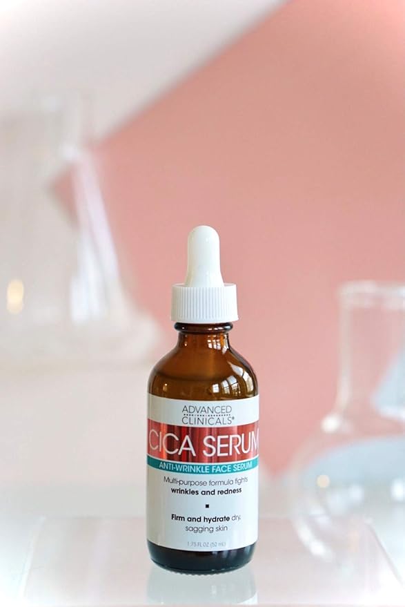 Advanced Clinicals Cica Serum Moisturizing Anti-Wrinkle Face Serum Plumps, Lifts, Evens Skin Tone, Reduces Redness Made with Natural Extracts in the USA, 1.75 fl. oz.