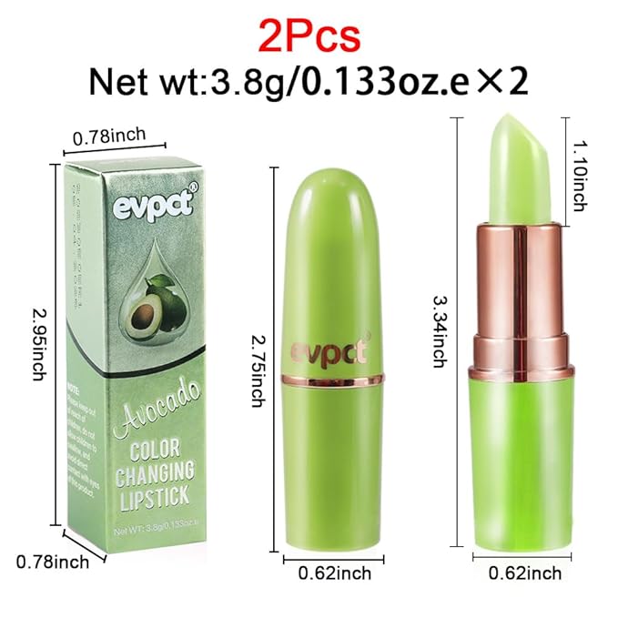 BINGBRUSH Avocado Color Changing Lipstick,Moisturizer Long Lasting Lip Care Magic Lip Gloss,Makeup Lipstick Set (2pcs Avocado Green, 2 Count (Pack of 1))