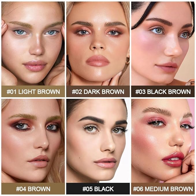 evpct 1Pcs Black Brown Magic Microblading Dual-Ended Eyebrow Contouring Pen Brow Pencil, with 4 Brush Micro-Fork-Tips Applicator and Precise Brush-Tip Hair Like Strokes, Dual-ended Eyebrow Brush